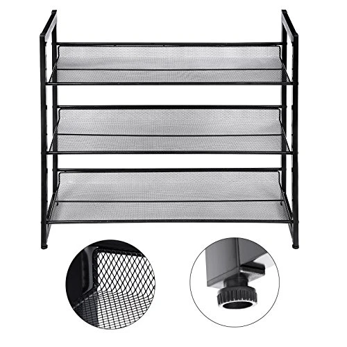 SONGMICS 3-Tier Shoe Rack Storage, Adjustable Metal Mesh Shoe Organizer Stand, Flat Or Angled Stackable Shoe Rack Shelf For 9-12 Pairs, Shoe Tower For High Heels, Sneakers, Closet, Entryway, Bronze 5 SONGMICS 3-Tier Shoe Rack Storage, Adjustable Metal Mesh Shoe Organizer Stand, Flat Or Angled Stackable Shoe Rack Shelf For 9-12 Pairs, Shoe Tower For High Heels, Sneakers, Closet, Entryway, Bronze - Image 5