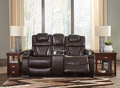 Signature Design By Ashley Warnerton Faux Leather Power Reclining Loveseat With Center Console, Brown 3 Signature Design By Ashley Warnerton Faux Leather Power Reclining Loveseat With Center Console, Brown - Image 3