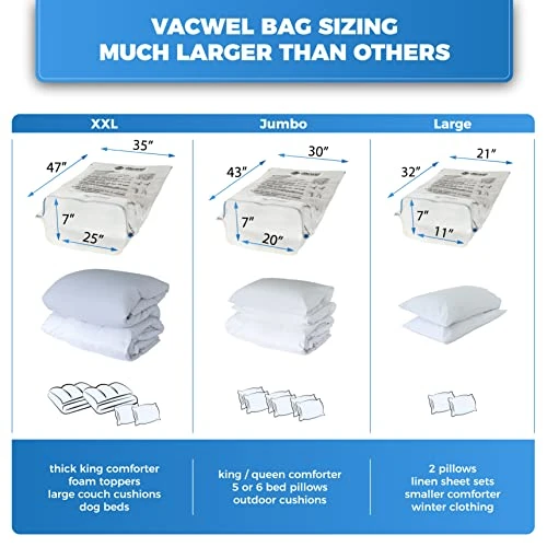 Vacwel 3-Pack XXL - Vacuum Storage Bags - Space Saver Bags For Clothes Storage – XL Comforters - Mattress Topper - Blanket Storage – Vacuum Sealer Bags – Ziplock Sealed - 3x XXL Bags (47x35in) - Bonus 1x Large Bag (32x21in) 1 Vacwel 3-Pack XXL - Vacuum Storage Bags - Space Saver Bags For Clothes Storage – XL Comforters - Mattress Topper - Blanket Storage – Vacuum Sealer Bags – Ziplock Sealed - 3x XXL Bags (47x35in) - Bonus 1x Large Bag (32x21in)