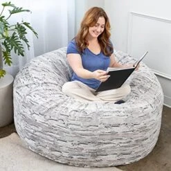 Jaxx 5 Foot Saxx Bean Bag Chair For Adults - Luxe Faux Fur, Silver Fox -Songmics Furniture Shop 51kTQoASGL. AC