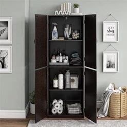 Revada 4-Door 5' Storage Cabinet Adjustable Shelves Pantry Organizer Kitchen Furniture 2 Adjustable Shelves And 2 Fixed Shelves Color: Dark Chocolate Item Dimensions: 59 7/8"h X 21 5/16"w X 15 7/16"d -Songmics Furniture Shop 51kVfI1NWpL