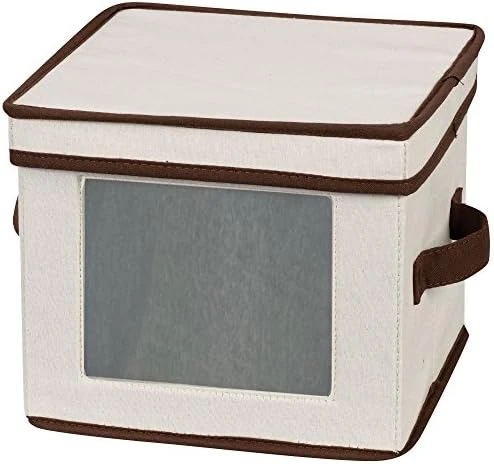 Household Essentials 534 Dinnerware Storage Box With Lid And Handles | Chest For Salad Plates | Natural Canvas With Brown Trim 15 Household Essentials 534 Dinnerware Storage Box With Lid And Handles | Chest For Salad Plates | Natural Canvas With Brown Trim - Image 15