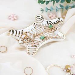 Trycooling Hand Painted Tiger Skin Ceramic Jewelry Dish Small Jewelry Rack Tray Rings Bracelets Earrings Trays Holder (Gold) -Songmics Furniture Shop 51kacrPY0ML
