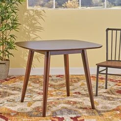 Christopher Knight Home Bass Mid Century Modern Square Faux Wood Dining Table, Walnut Finish, 35.75D X 35.75W X 30H In -Songmics Furniture Shop 51klih2e70S