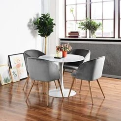 EGGREE Mid Century Modern Velvet Accent Living Room Chair Set Of 2 Upholstered Leisure Club Chair Vanity Chairs Armrest With Solid Metal Legs Velvet Cushion For Bedroom Living Room Kitchen,Grey -Songmics Furniture Shop 51krT0cXToS