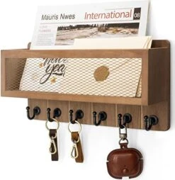 Rebee Vision Decorative Key And Mail Holder For Wall: Farmhouse Wall Mount Sorter With Storage Basket And 6 Retro Key Hooks - Wooden Mail Holder For Office, Appartment, Home Decor (Modern Black) -Songmics Furniture Shop 51ksAdTei5L. AC