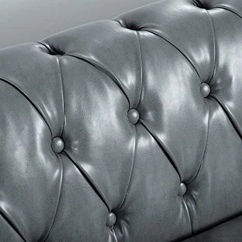 LEVNARY Chesterfield Sofa, Classic Tufted Upholstered Leather Couch, Modern 3 Seater Couch Furniture With Tufted Back For Living Room Office (Gray) 4 LEVNARY Chesterfield Sofa, Classic Tufted Upholstered Leather Couch, Modern 3 Seater Couch Furniture With Tufted Back For Living Room Office (Gray) - Image 4