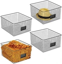 MDesign Large Metal Farmhouse Storage Organizer Bin Baskets With Label Slot For Closet, Cabinet, Cupboard - Wire Organizing Basket Holds Clothing, Linens, Shoes, Omaha Collection, 4 Pack, Matte Black -Songmics Furniture Shop 51kzAhbGoAL. AC