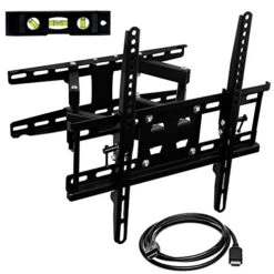 Mount-It! Articulating TV Wall Mount Corner Bracket, VESA 400 X 400 Compatible, Stable Dual Arm Full Motion, Swivel, Tilt Fits 32, 37, 40, 42, 47, 50 Inch TVs, 115 Lbs Capacity With HDMI Cable Black