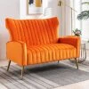Altrobene Velvet Couch Modern Wingback Loveseat Tufted Luxury Sofa With Gold Legs For Living Room/Bedroom, Orange