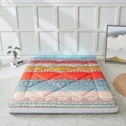 Heimorn Japanese Floor Mattress Futon Mattress, Thicken Sleeping Mattress Foldable & Portable Roll Up Camping Mattress With Dust-Proof Cover, Bohemia Red Twin