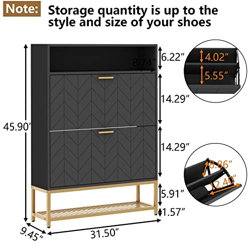 Loomie Shoe Cabinet, Free Standing Tipping Bucket Shoe Rack Organizer With 2 Flip Drawers,Entryway Narrow Shoe Storage With Storage Shelf & Top Cubby,Modern Slim Hidden Shoe Cabinet With Doors (Black) 2 Loomie Shoe Cabinet, Free Standing Tipping Bucket Shoe Rack Organizer With 2 Flip Drawers,Entryway Narrow Shoe Storage With Storage Shelf & Top Cubby,Modern Slim Hidden Shoe Cabinet With Doors (Black) - Image 2