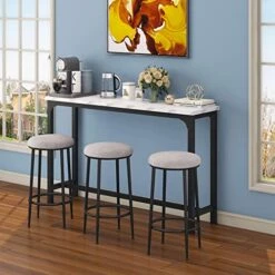 JOSMORE 4 Piece Bar Table And Chairs Set, Bar Table Set Of 3, Pub Height Table With 3 Round Stools, Industrial Dining Table Sets For Kitchen And Living Room 10 JOSMORE 4 Piece Bar Table And Chairs Set, Bar Table Set Of 3, Pub Height Table With 3 Round Stools, Industrial Dining Table Sets For Kitchen And Living Room -Songmics Furniture Shop 51lIdkJ8fEL