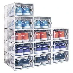 Shoes Storage Boxes Sneaker Display Case Clear Shoe Box Bin Stackable Cap Shoe Display Shelf Case With Drop Front Shoe Container Transparent Plastic Shoes Organizer Hat Display Case Boxes Organizador De Zapatos (12boxes White Medium)