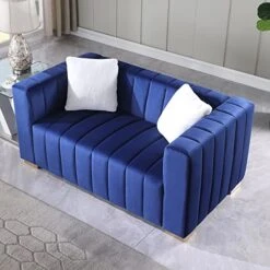 Kevinplus Modern Sofa Couch 2 Set For Living Room, Velvet Chesterfield 2-Pcs Upholstered Sofa Couch For Apartment Bedroom Office, Strong Gold Metal Legs, Blue -Songmics Furniture Shop 51lMd3aYocL