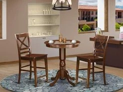 East West Furniture EDQU3-BLK-W 3 Piece Kitchen Counter Height Dining Table Set Contains A Round Wooden Table With Pedestal And 2 Dining Chairs, 30x30 Inch, Black & Cherry -Songmics Furniture Shop 51lOJMOUEVL. AC