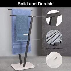 Winmien Freestanding Towel Rack For Bathroom, SUS 304 Stainless Steel Towel Holder With Marble Base For Bathroom Floor, Pool, 2-Tier (Black) -Songmics Furniture Shop 51lP7w7hz8L