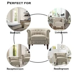 Rosevera Chancy Reading Small Armchair Arm Living Set Accent Club Room Barrel Chairs Bedroom Loveseat Sofa, Standard, Pearl Beige
