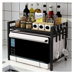 Microwave Oven Rack Adjustable Microwave Stand Toaster Oven Rack Expandable 15.8 To 25.20 Inch Spice Organizer Shelf For Kitchen Storage 2-Tier Kitchen Storage Rack