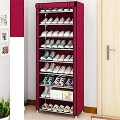 SoSo-BanTian1989 Grey 10 Tiers Metal Tube Frame Shoe Rack With Dustproof Cover, 27 Pairs Shoes Cabinet Closet Storage Organizer Tower Shelf -Songmics Furniture Shop 51lWyUOVGwL. AC