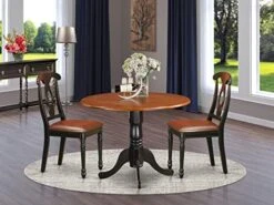 East West Furniture DLKE3-BCH-LC 3 Piece Modern Dining Table Set Contains A Round Wooden Table With Dropleaf And 2 Faux Leather Kitchen Dining Chairs, 42x42 Inch, Black & Cherry -Songmics Furniture Shop 51lZfaA9j9L. AC