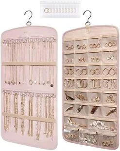 BAGSMART Hanging Jewelry Organizer, Necklace Holder Anti-tangle Earrings Rings Hanger With 20 Jewelry Bags Travel Storage Roll With Pockets Hang On Closet, Wall, Door,1 Piece, Large, Black -Songmics Furniture Shop 51lbyzRTnmL. AC