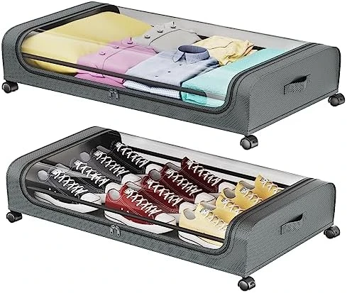 Under Bed Storage Containers, Under Bed Shoe Storage With Wheels, Foldable Bedroom Storage Organization With Handles, Under Bed Storage Bins Drawer For Clothes, Blankets And Shoes, Bedding (2 Pack, Black) 10 Under Bed Storage Containers, Under Bed Shoe Storage With Wheels, Foldable Bedroom Storage Organization With Handles, Under Bed Storage Bins Drawer For Clothes, Blankets And Shoes, Bedding (2 Pack, Black) - Image 10