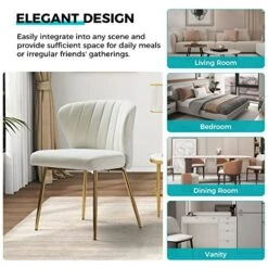 HULALA HOME Velvet Dining Chairs, Modern Small Armless Accent Chair With Gold Metal Legs, Living Room Upholstered Cute Side Chair, Elegant Tufted Back Vanity Chair For Bedroom/Beauty Room-Ivory -Songmics Furniture Shop 51lnQGNzQ5L