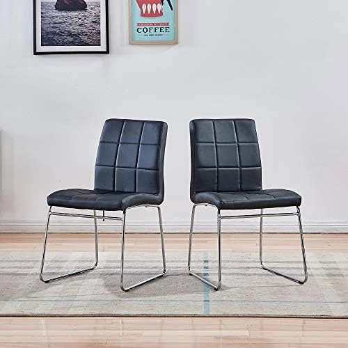 Modern Faux Leather Dining Chairs Indoor Use, Comfortable Kitchen Chairs With Chrome Legs For Kitchen, Living, Bedroom, Waiting Room Chairs, Dining Room Side Chairs Set Of 2 (Gray) 14 Modern Faux Leather Dining Chairs Indoor Use, Comfortable Kitchen Chairs With Chrome Legs For Kitchen, Living, Bedroom, Waiting Room Chairs, Dining Room Side Chairs Set Of 2 (Gray) - Image 14