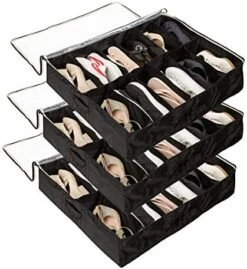 Surblue Under Bed Shoe Storage Organizer Underbed Shoes Closet Storage Solution 2 Metal Zippers And 3 Handles With Clear Cover For Men's And Women's Shoes Fits 24 Pairs Of Shoes， Set Of 2, Grey -Songmics Furniture Shop 51lpOgEUGL. AC