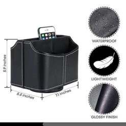 Rotatable Remote Control Holder 360 Degrees Spinning Desk Organizer, PU Leather Storage With 5 Compartments, Bedside Table Basket For Mail Electronics Tablet Media Phone Pen Eyeglasses Storage, Black -Songmics Furniture Shop 51lsKeo9qdL