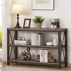 BON AUGURE Industrial Sofa Console Table For Entryway, 3 Tier Foyer Table For Hallway, Rustic Hall Tables Behind Couch (47 Inch, Rustic Brown) -Songmics Furniture Shop 51lu L2ksWL. AC
