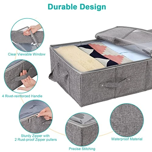 Vicyak 2 Pack Under Bed Storage Containers, 54L Large Capacity Linen Foldable Waterproof Storage Bins With Clear Window And 4 Reinforced Handles, Organizer Bags For Clothes, Blankets And Shoes 3 Vicyak 2 Pack Under Bed Storage Containers, 54L Large Capacity Linen Foldable Waterproof Storage Bins With Clear Window And 4 Reinforced Handles, Organizer Bags For Clothes, Blankets And Shoes - Image 3