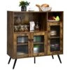 Giantex Buffet Sideboard With Storage, Industrial Cupboard, 3 Door Wood Pantry, 2 Creadenzas 2 Shelves, Standing Storage Cabinet With Legs, Kitchen Living Room