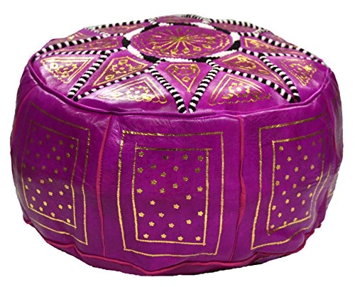 Moroccan Pouf Ottoman Footrest Hassock Handmade Leather Comfortable Unstuffed Magenta 2 Moroccan Pouf Ottoman Footrest Hassock Handmade Leather Comfortable Unstuffed Magenta - Image 2