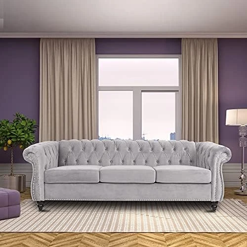 NOSGA Modern Contemporary Sofa Couch With Deep Button Tufting Dutch Velvet, Solid Wood Frame And Wood Legs (Gray) 12 NOSGA Modern Contemporary Sofa Couch With Deep Button Tufting Dutch Velvet, Solid Wood Frame And Wood Legs (Gray) - Image 12