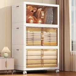 Jacriah Plastic Storage Bins With Lids, 4-Layer Folding Storage Box With Doors For Closet Organizer, 16 Gallon Collapsible Storage Bins With Wheels, Stackable Plastic Storage Containers For Organizing -Songmics Furniture Shop 51m0v29OP8L. AC