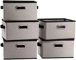 PRANDOM Larger Collapsible Storage Bins For Closet [3-Pack] Decorative Linen Fabric Storage Baskets Cubes With Leather/Metal Handles For Living Room Black (17.3x12.2x10.4 Inch) -Songmics Furniture Shop 51m19MntoL. AC