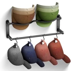 Fkamz Hat Rack For Wall Baseball Cap Organizer With 12 Hooks, Hat Hanger Wall Mount Caps Holder Modern Metal For Closet Door Bedroom Entryroom