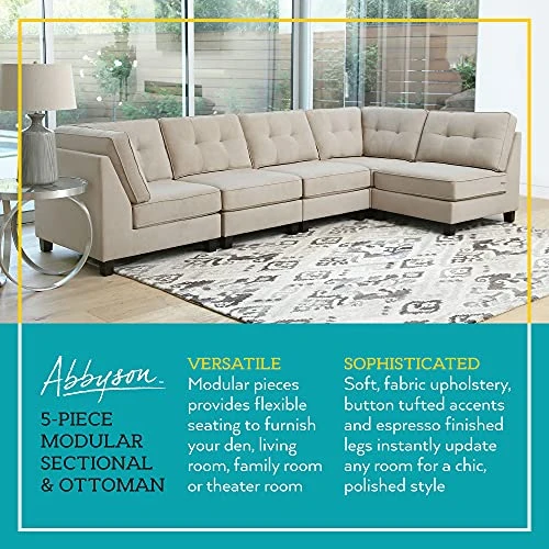 Abbyson Living Fabric Upholstered 5-Piece Modular Sectional Sofa With Coordinating Ottoman, Ivory 2 Abbyson Living Fabric Upholstered 5-Piece Modular Sectional Sofa With Coordinating Ottoman, Ivory - Image 2