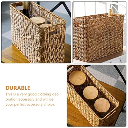 Cabilock Rattan Woven Basket Book Holder Basket Magazine Wicker Basket Woven Magazine Holder Magazine Rack Magazine Storage Organizer Rectangular Basket Bins Garbage Container Bin Utensil Tray 4 Cabilock Rattan Woven Basket Book Holder Basket Magazine Wicker Basket Woven Magazine Holder Magazine Rack Magazine Storage Organizer Rectangular Basket Bins Garbage Container Bin Utensil Tray - Image 4