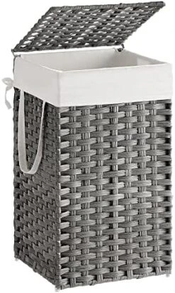 SONGMICS Handwoven Laundry Hamper, 23.8 Gal (90L) Synthetic Rattan Clothes Laundry Basket With Lid And Handles, Foldable, Removable Liner Bag, Gray ULCB51WG 18 SONGMICS Handwoven Laundry Hamper, 23.8 Gal (90L) Synthetic Rattan Clothes Laundry Basket With Lid And Handles, Foldable, Removable Liner Bag, Gray ULCB51WG -Songmics Furniture Shop 51m5 7U9vL. AC