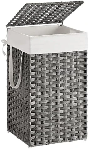 SONGMICS Handwoven Laundry Hamper, 23.8 Gal (90L) Synthetic Rattan Clothes Laundry Basket With Lid And Handles, Foldable, Removable Liner Bag, Gray ULCB51WG 6 SONGMICS Handwoven Laundry Hamper, 23.8 Gal (90L) Synthetic Rattan Clothes Laundry Basket With Lid And Handles, Foldable, Removable Liner Bag, Gray ULCB51WG - Image 6