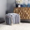NuLOOM Hydra Denim Striped Fringe Filled Ottoman Pouf
