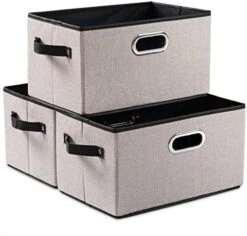 PRANDOM Larger Collapsible Storage Bins For Closet [3-Pack] Decorative Linen Fabric Storage Baskets Cubes With Leather/Metal Handles For Living Room Black (17.3x12.2x10.4 Inch) -Songmics Furniture Shop 51m8L32XeL. AC