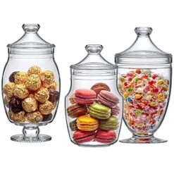 Amazing Abby - Keep - Acrylic Apothecary Jars (3-Piece Set), Plastic Jars With Lids, Bathroom Canisters, Vanity Organizers, Candy Buffet, Wedding Display, BPA-Free And Shatter-Proof