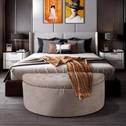 NOBPEINT Half Moon Modern Storage Ottoman Bench, Upholstered Bed End Bench Storage Chest, Gray -Songmics Furniture Shop 51m8sOuJtML