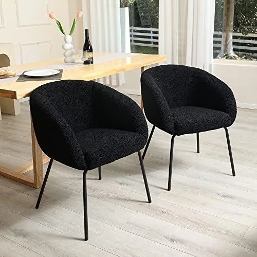 ONEVOG Upholstered Sherpa Dining Chair, Cozy Curved Back Dinner Chair Modern Boucle Teddy Chairs With Arms, Faux Wool Fleece Chair For Kitchen & Dining Room (Black) 9 ONEVOG Upholstered Sherpa Dining Chair, Cozy Curved Back Dinner Chair Modern Boucle Teddy Chairs With Arms, Faux Wool Fleece Chair For Kitchen & Dining Room (Black) - Image 9