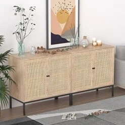 XIAO WEI Sideboard With Handmade Natural Rattan Doors, Rattan Cabinet Console Table Storage Cabinet Buffet Cabinet, For Kitchen, Living Room, Hallway, Entryway, Black -Songmics Furniture Shop 51mALAKmq9L. AC