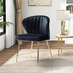 HULALA HOME Velvet Dining Chairs, Modern Small Armless Accent Chair With Gold Metal Legs, Living Room Upholstered Cute Side Chair, Elegant Tufted Back Vanity Chair For Bedroom/Beauty Room-Ivory -Songmics Furniture Shop 51mGTluG1nL. AC